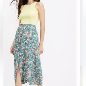 LOFT Women's Floral Midi Skirt - Blue and Pink